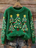 Comstylish Christmas Star Christmas Tree Flannel Crew Neck Sweatshirt