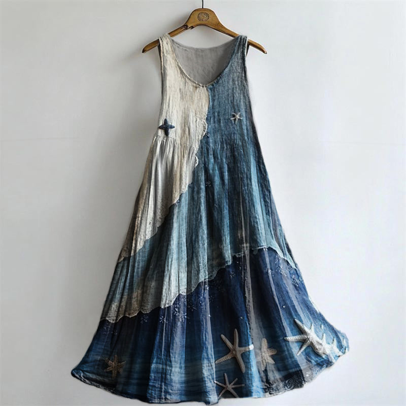 Women's Starfish Gradient Pattern Art Print Round Neck Sleeveless Cott