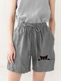 Women's Casual Funny Black Cat Print Short Pants elevenforest