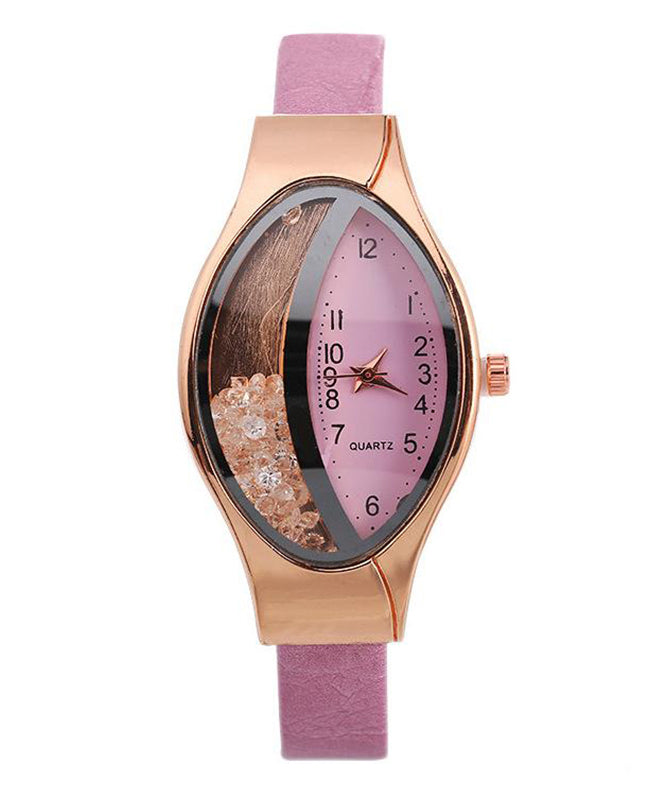 Pink Leather Alloy Eye Waterproof Watch