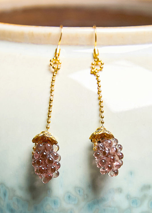 Simple Grapes Acrylic 14k Gold Long Drop Earrings
