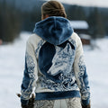 Comstylish Women's Vintage Viking Celtic Knot And Wolf Pattern Color-blocked Comfortable Plush Hoodie