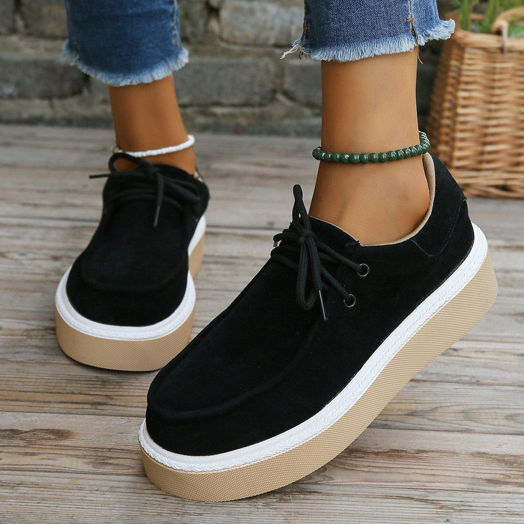 LM | Womens Lace-Up Flats with Thick Sole Sneakers