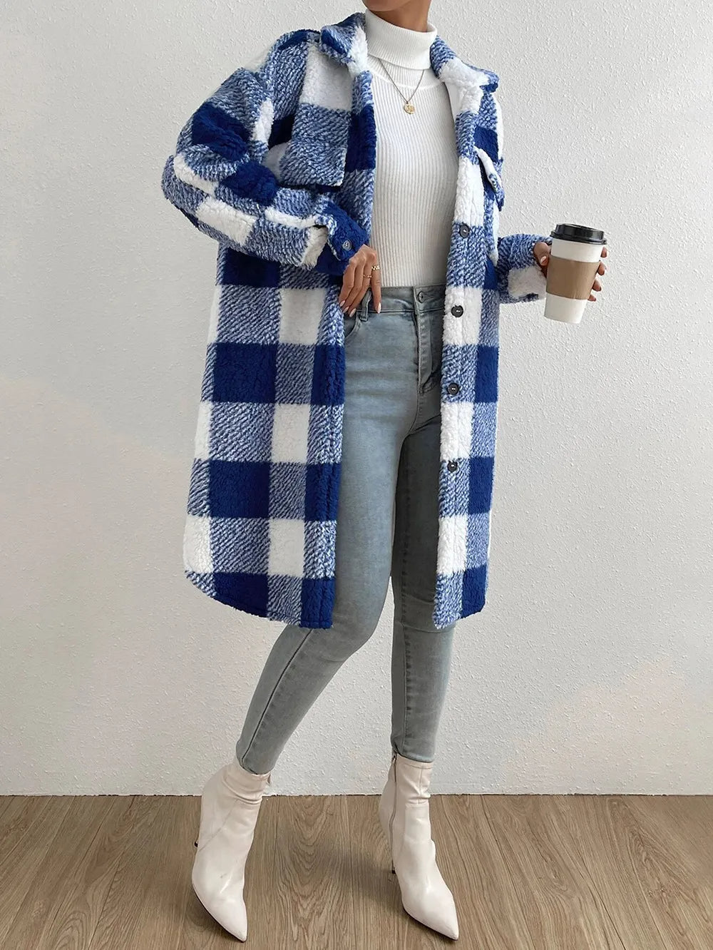 LM | Stylish plaid teddy coat