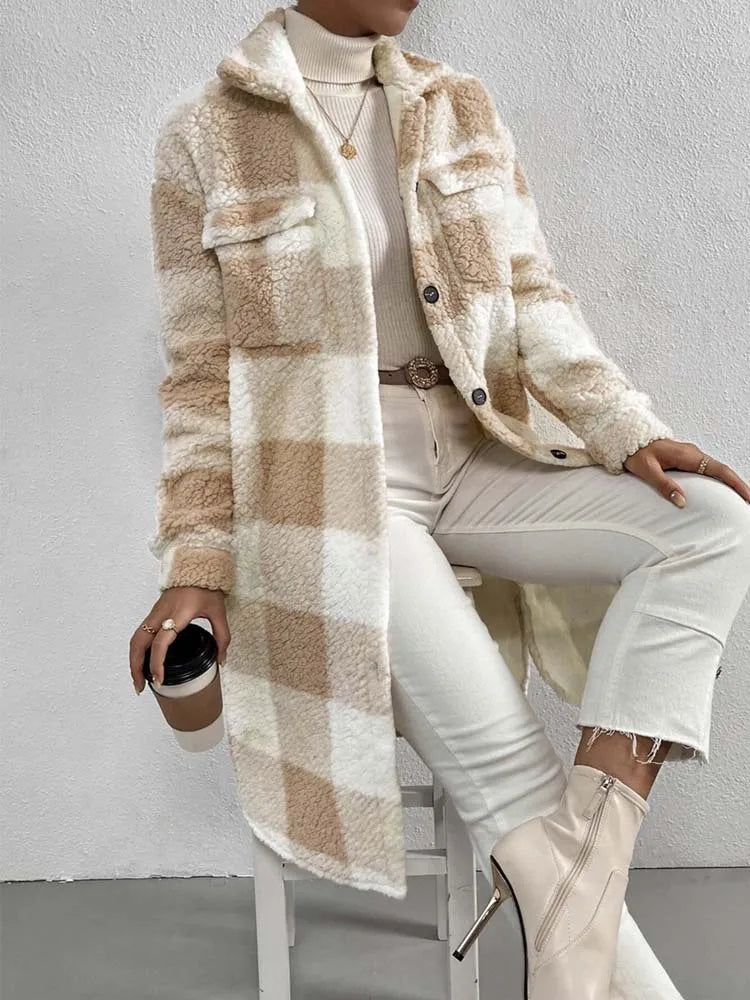 LM | Stylish plaid teddy coat
