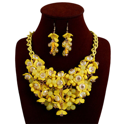 Characteristic Colorful Flower Necklace Earrings Jewelry Set Gift Lady