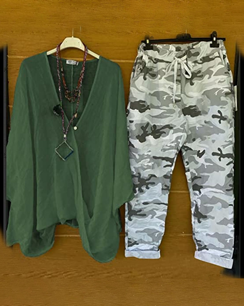 LM | Set of pants and blouse with camouflage pattern