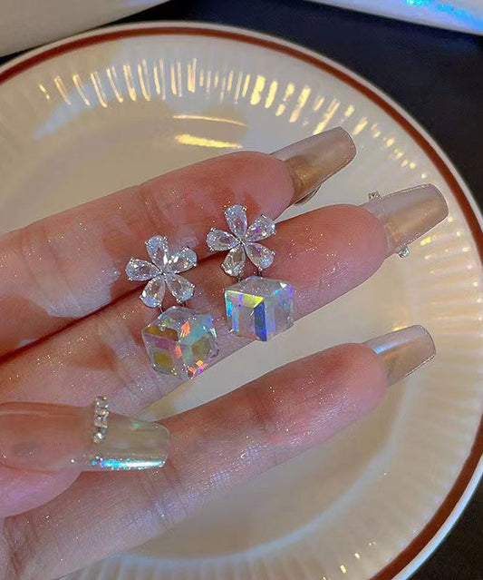Sterling Silver Sugar Cube Crystal Drop Earrings