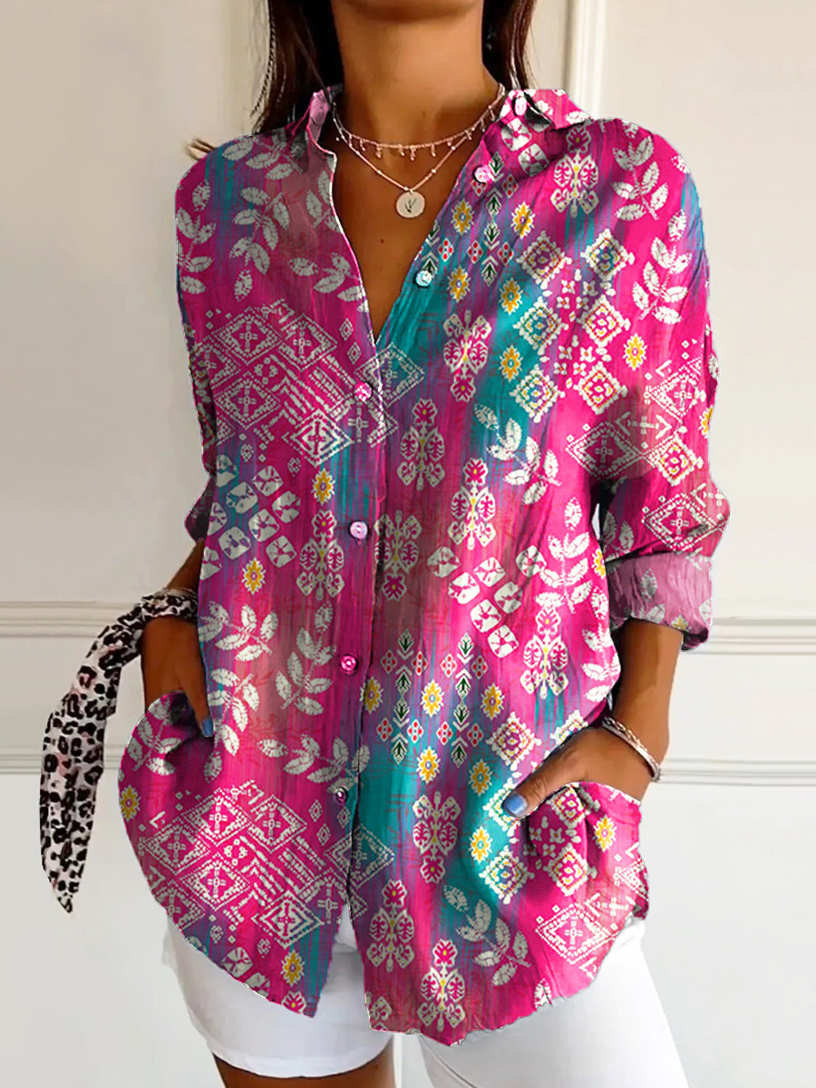 Women's Art Floral Hippie Print Long Sleeve Shirt