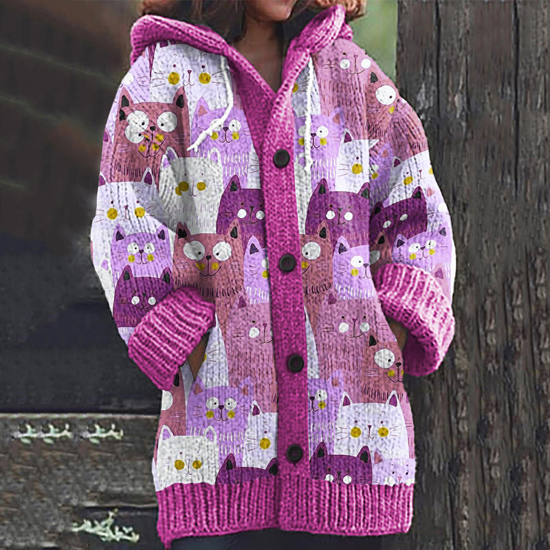 Lovely Cats World Pattern Cozy Cardigan Sweater elevenforest