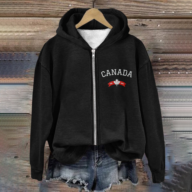 Comstylish Women's Canadian Print Casual Zip Hoodie