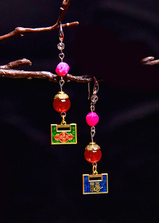 Asymmetric Design Gold Lock Metal Drop Earrings