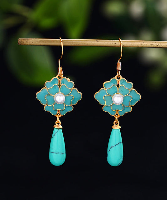 Grass Green Gold Plated Turquoise Drop Earrings