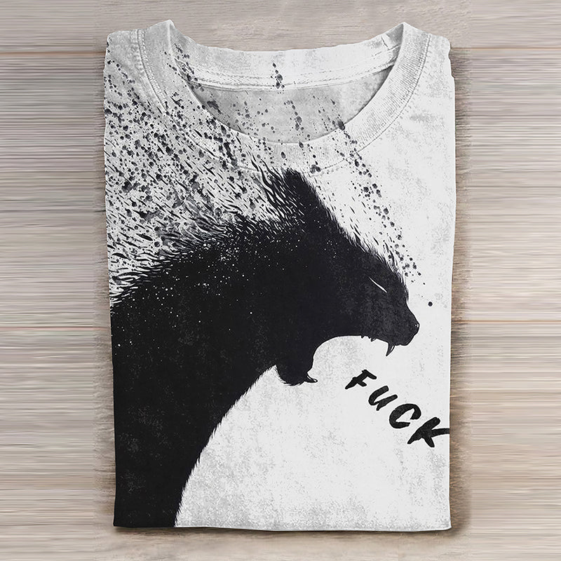 A Cat Yelling Fuck Print Casual T-Shirt elevenforest