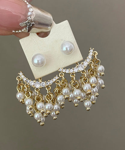 White Copper Alloy Acrylic Pearl Tassel Stud Earrings