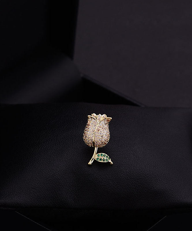 Pink Overgild Inlaid Zircon Rose Brooches