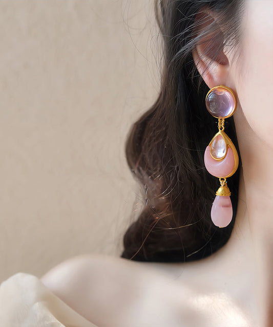 Pink Sterling Silver Overgild Crystal Coloured Glaze Water Drop Drop Earrings