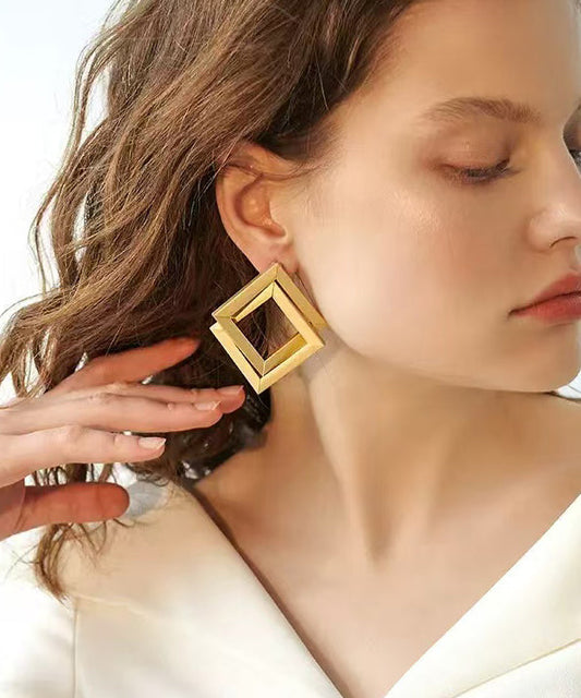 Classy Gold Double Tier Positive Form Exaggeration Gold Plated Stud Earrings