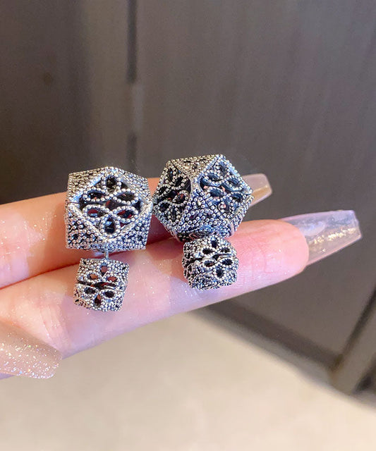 Retro Black Copper Hollow Out Geometry Stud Earrings