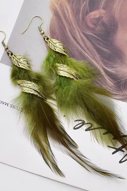 Chain Tassel Feather Earrings