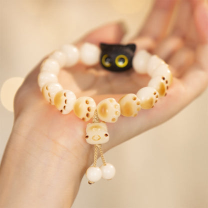 Buddha Stones Natural Bodhi Seed Red Sandalwood Paw Lucky Cat Peace Bracelet