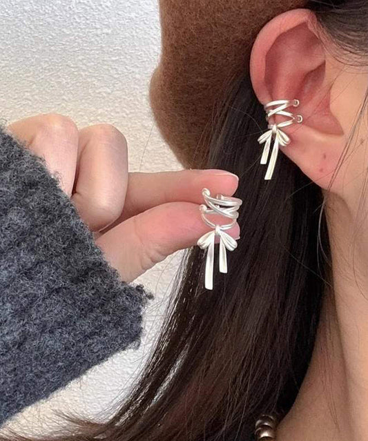 Silk Metal Overgild Bow Hoop Earrings