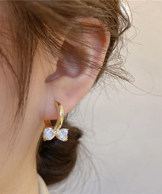 Gold Sterling Silver Overgild Crystal Bow Hoop Earrings