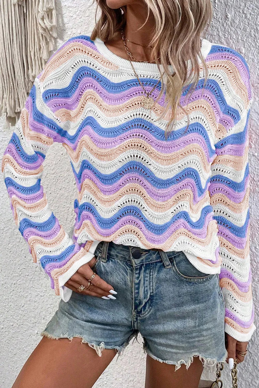 Elisa® | Long-sleeved sweater with contrasting wavy stripe