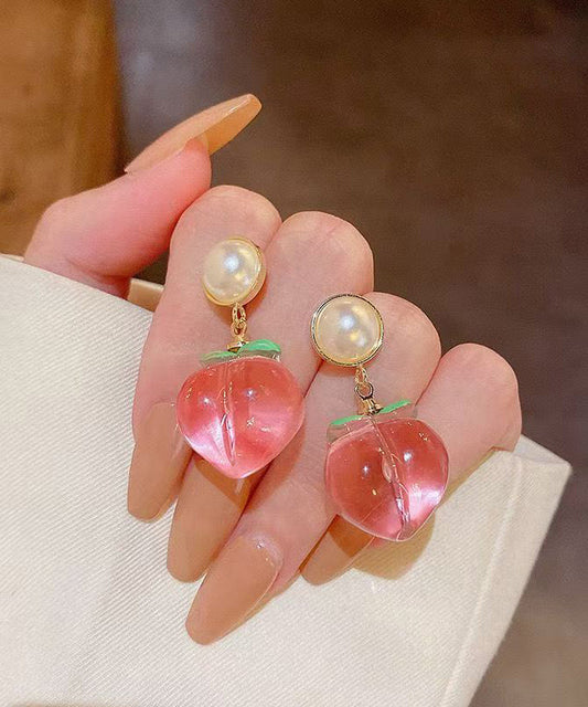 Pink Alloy Acrylic Honey Peach Drop Earrings