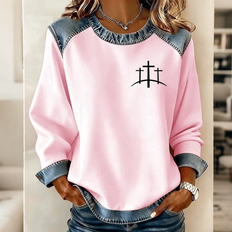 Comstylish Women's Faith Cross Print Sweatshirt