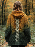 Vintage Irish Celtic Jacquard Gradient Chunky Hooded Cardigan artswardrobe