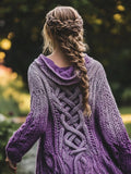 Women's Celtic Knot Gradient Color Chunky Knit Hooded Cardigan artswardrobe