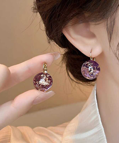 Diy Purple Sterling Silver Overgild Gem Stonel Hoop Earrings