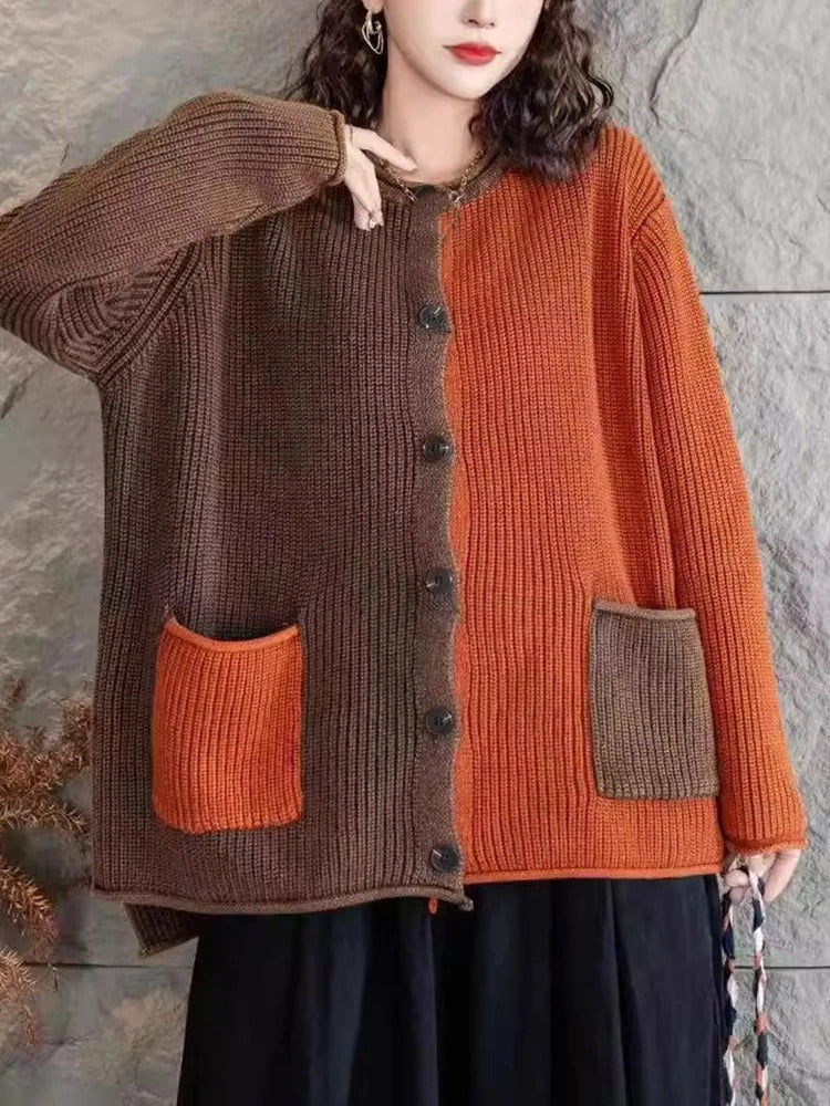 LM | Elegant knitted cardigan with color gradient and buttons