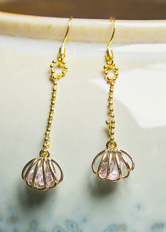 Fine Gem Stone Hollow Out 14k Gold Drop Earrings