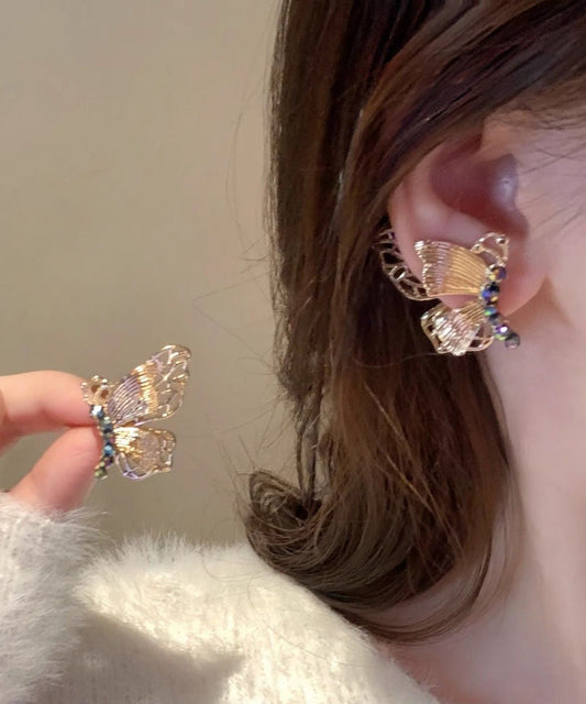 Gold Sterling Silver Alloy Butterfly Stud Earrings