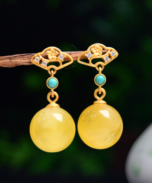 Yellow Sterling Silver Overgild Turquoise Beeswax Drop Earrings