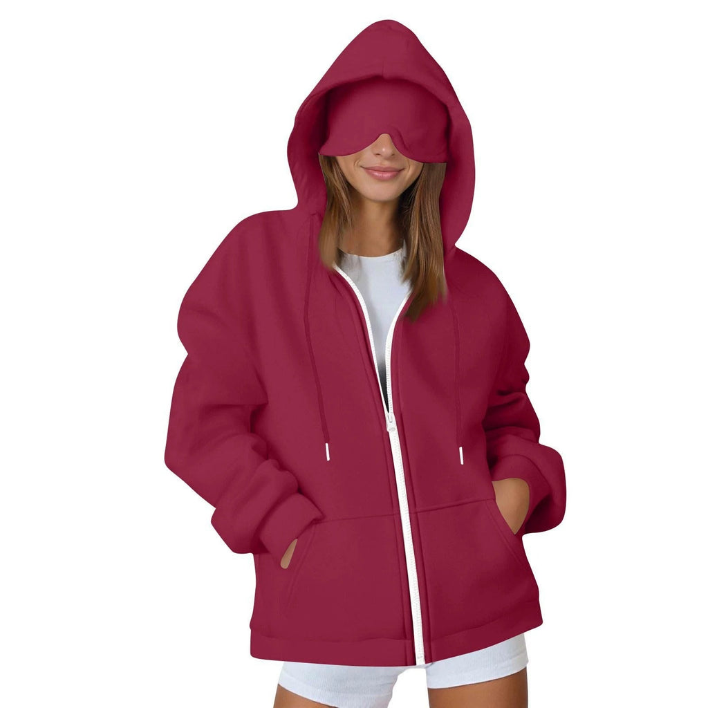 Comstylish Unisex Airplane Mode Travel Casual Cotton Blend Eye Mask Zipper Hoodie