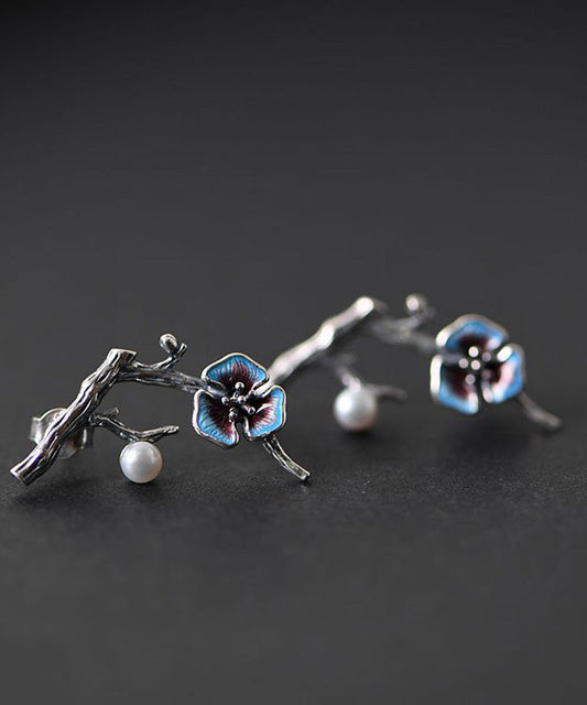Silk Silver Inlaid Gem Stone Stud Earrings