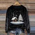 Comstylish Christmas Snowy Village Pattern Vintage Plush Sweatshirt