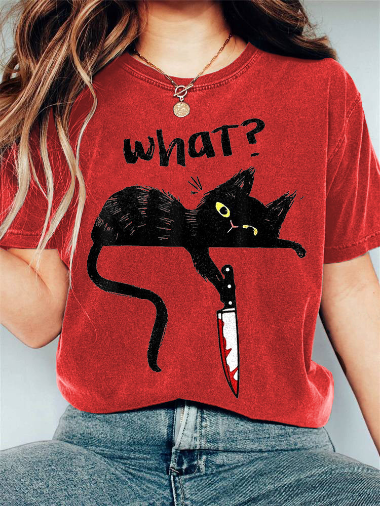 Comstylish Women's Funny Black Cat Print T-Shirt