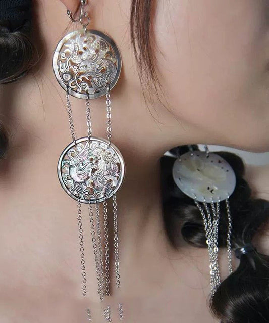 Loose Silk Sterling Silver Tassel Single Drop Earrings