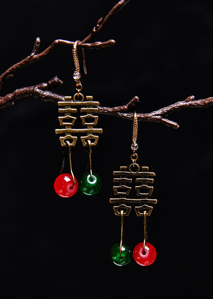 Handmade Xi Wedding Copper Tassels Drop Earrings