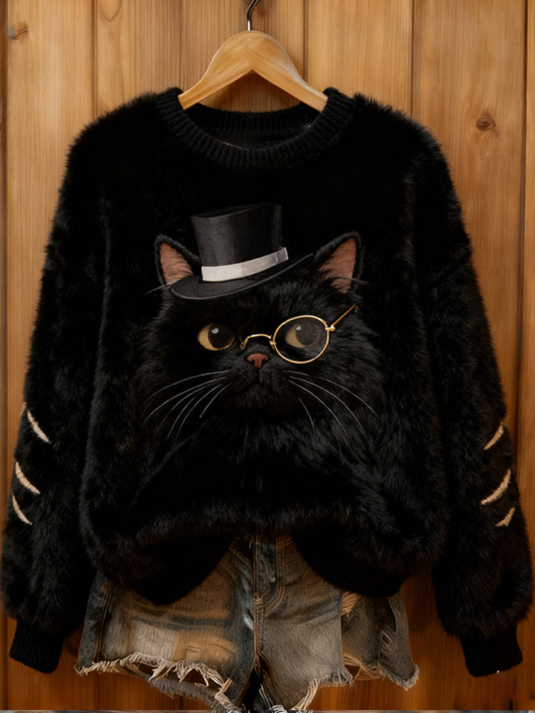 Sherlock Holmes Cat Black Flannel Crew Neck Sweatshirt elevenforest