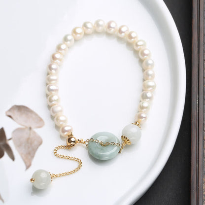 Buddha Stones Natural Jade Pearl Peace Buckle Prosperity Luck Bracelet