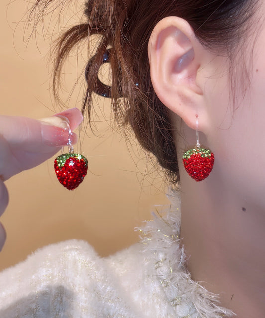 Red Copper Overgild Zircon Strawberry Drop Earrings