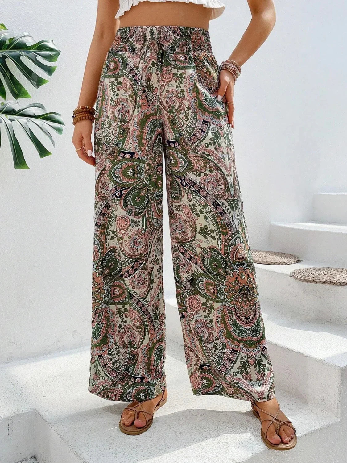 EP | Artistique d'impression pantalon taille haute pour les femmes