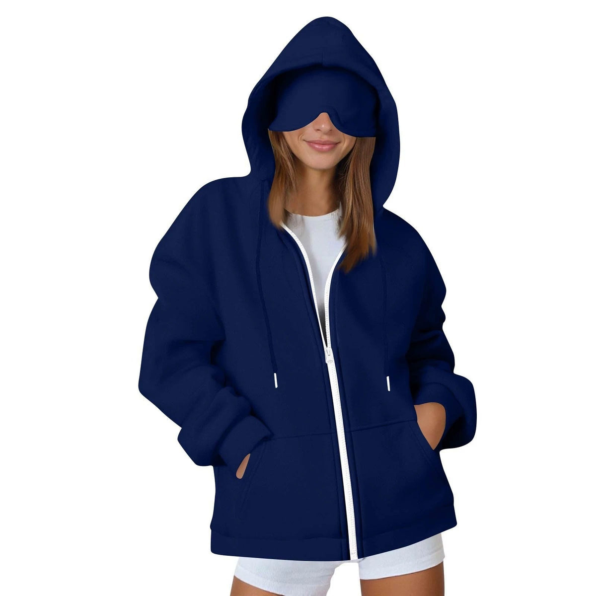 Comstylish Unisex Airplane Mode Travel Casual Cotton Blend Eye Mask Zipper Hoodie