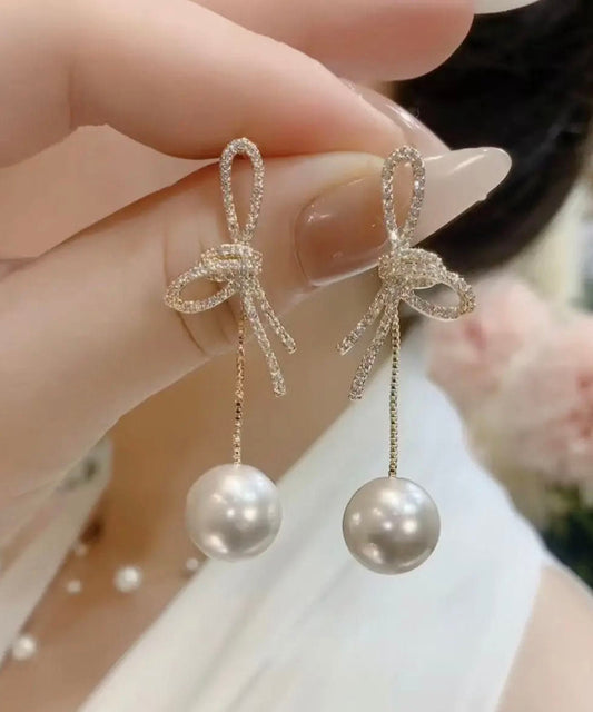 White Sterling Silver Alloy Bow Drop Earrings