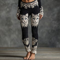 Women's Cute Cat Face Lace Embroidered Gradient Cozy Leggings elevenforest